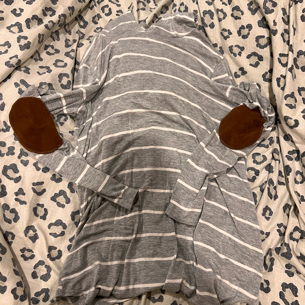 white and gray stripped long sleeve with hoodie size small. never worn